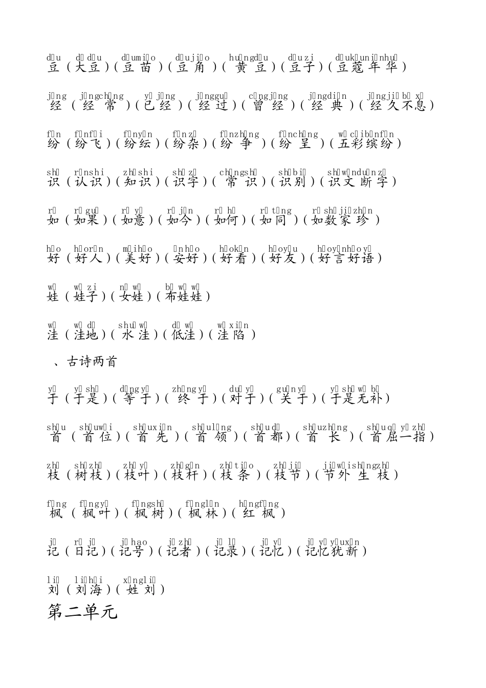 人教版语文二年级上册生字表二组词(14单元)注音2补打_第3页