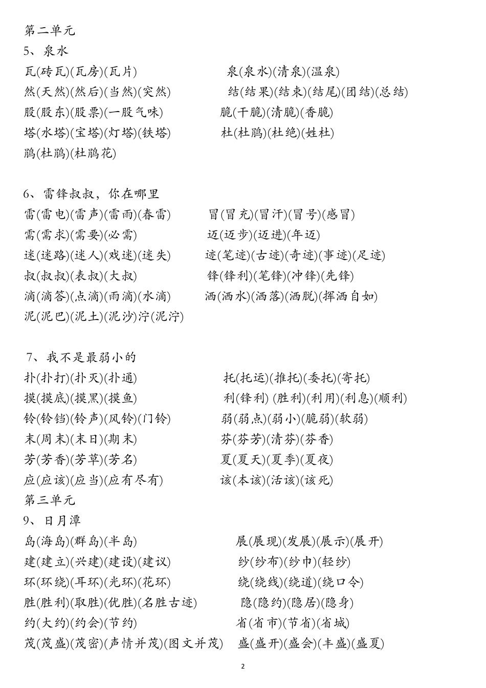 人教版语文二年级下册生字表二组词_第3页