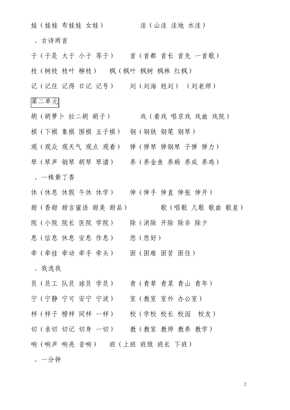 人教版语文二年级生字表二生字组词_第2页