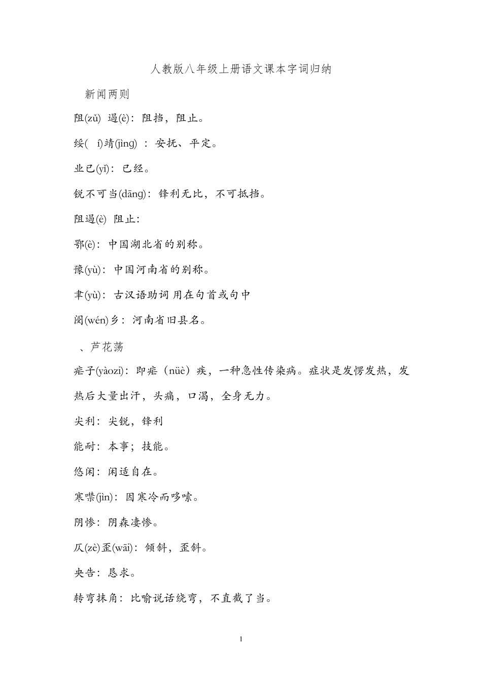 人教版语文八年级上册课后字词_第1页