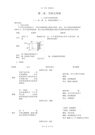 人教版高一数学必修二辅导讲义：1.1空间几何体的结构