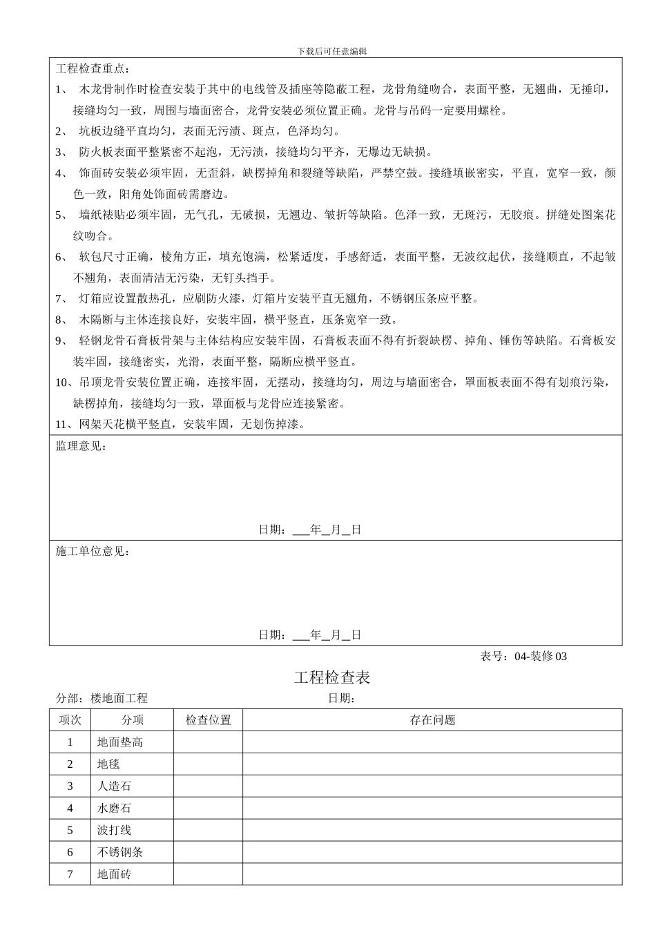 装修工程检查表格_第3页