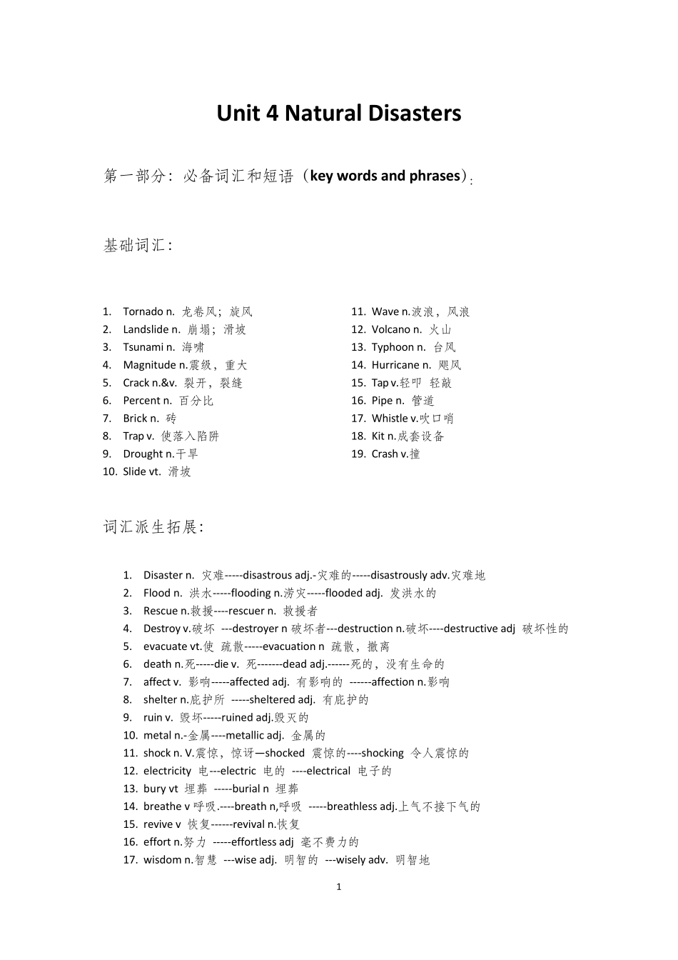 人教版高一英语必修一Unit4NaturalDisasters_第2页