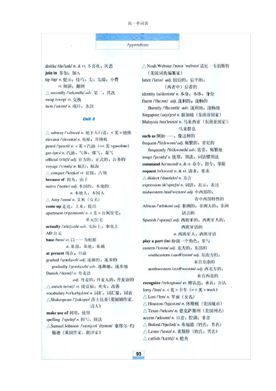 人教版高一英语必修一单词表_第2页