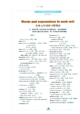 人教版高一英语必修一单词表
