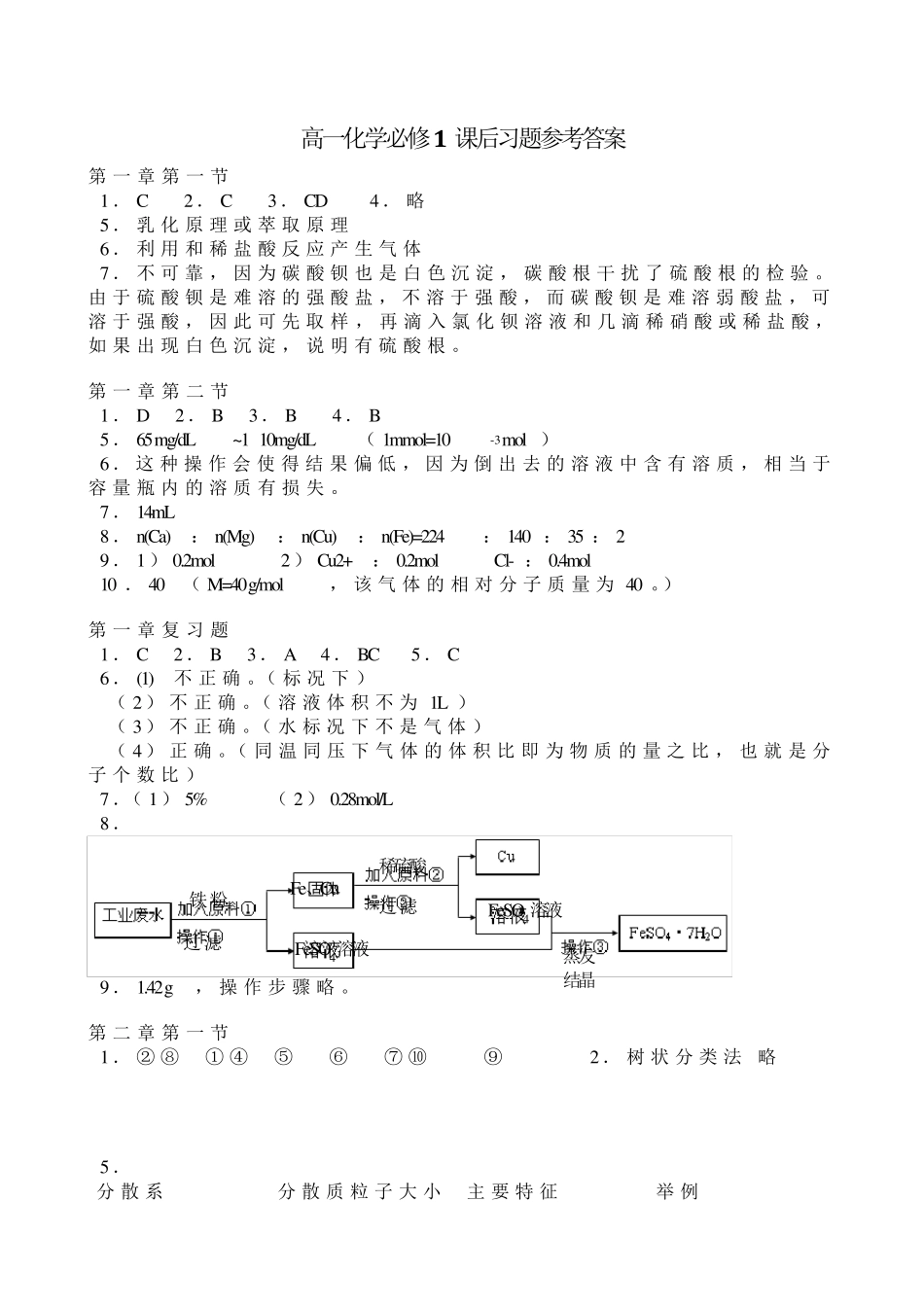 人教版高中化学必修一课后习题答案_第1页