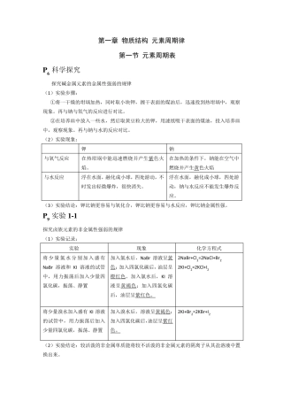 人教版高中化学必修二实验现象和课后题答案