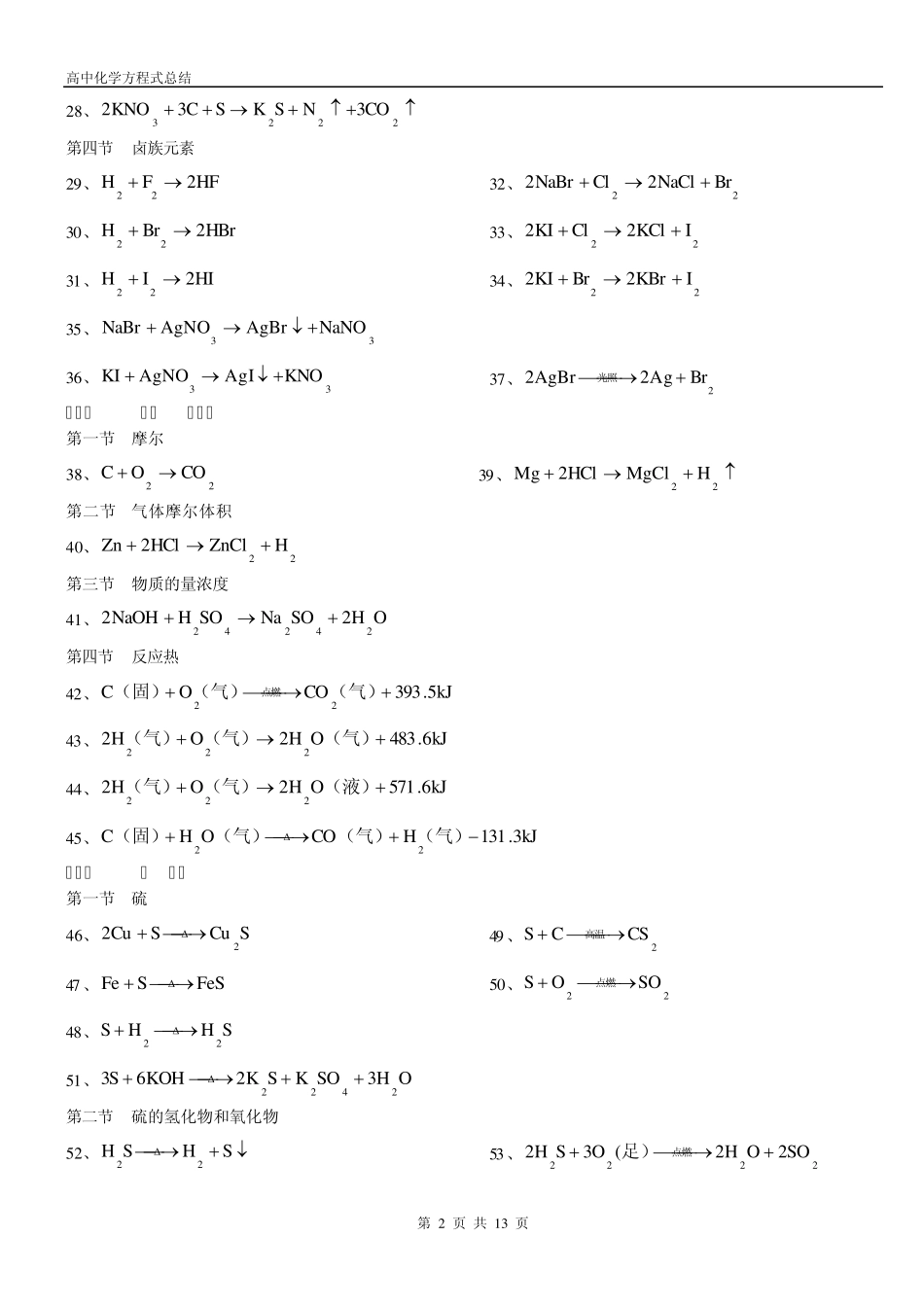 人教版高中化学方程式总结(绝对全)_第2页