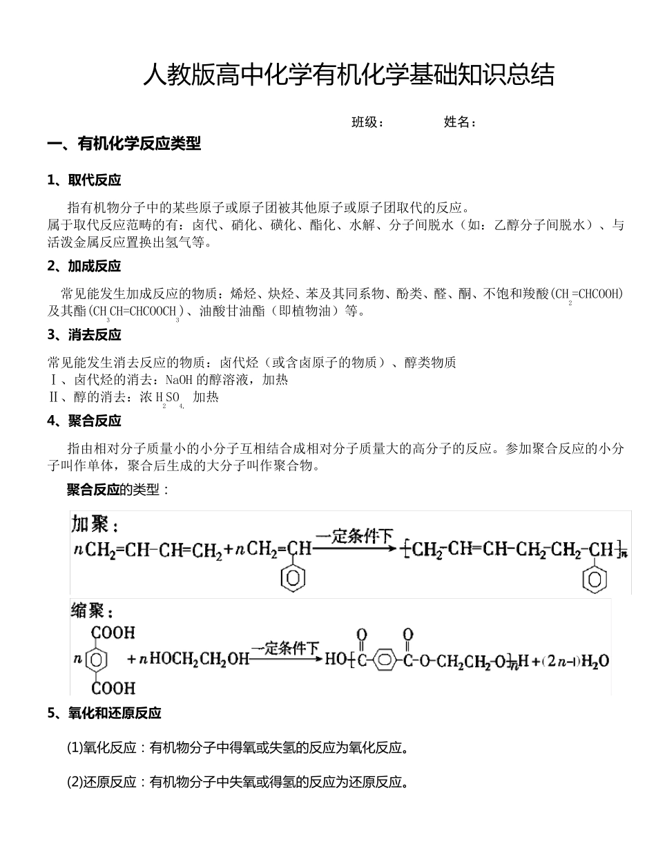 人教版高中化学有机化学基础知识总结_第1页