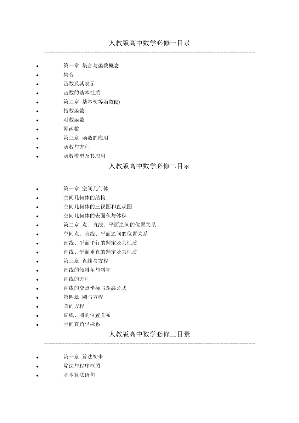 人教版高中数学目录大全_第1页