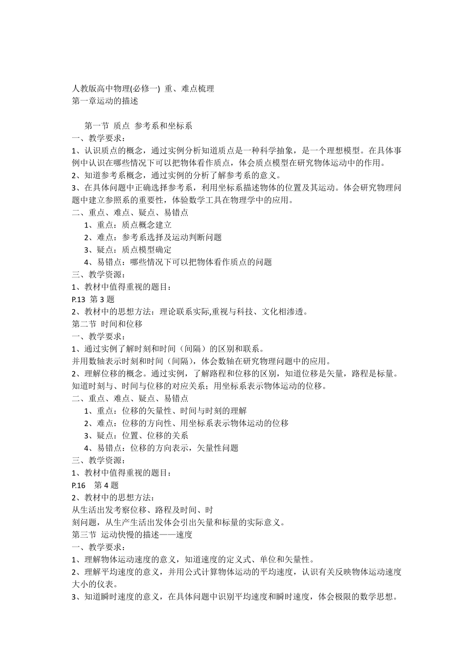 人教版高中物理(必修一)_重难点梳理_第1页