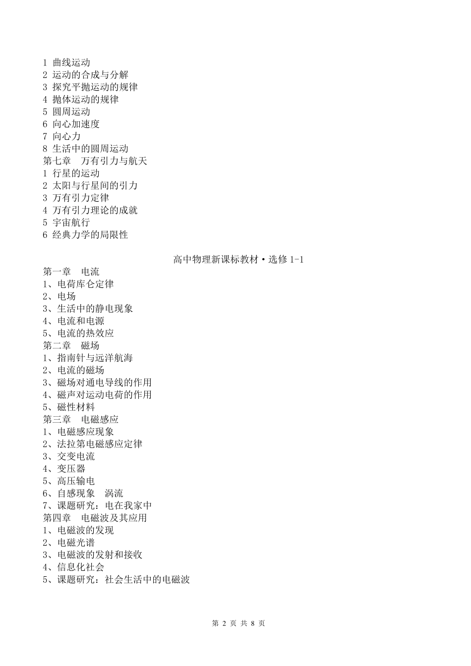 人教版高中物理教材目录表_第2页