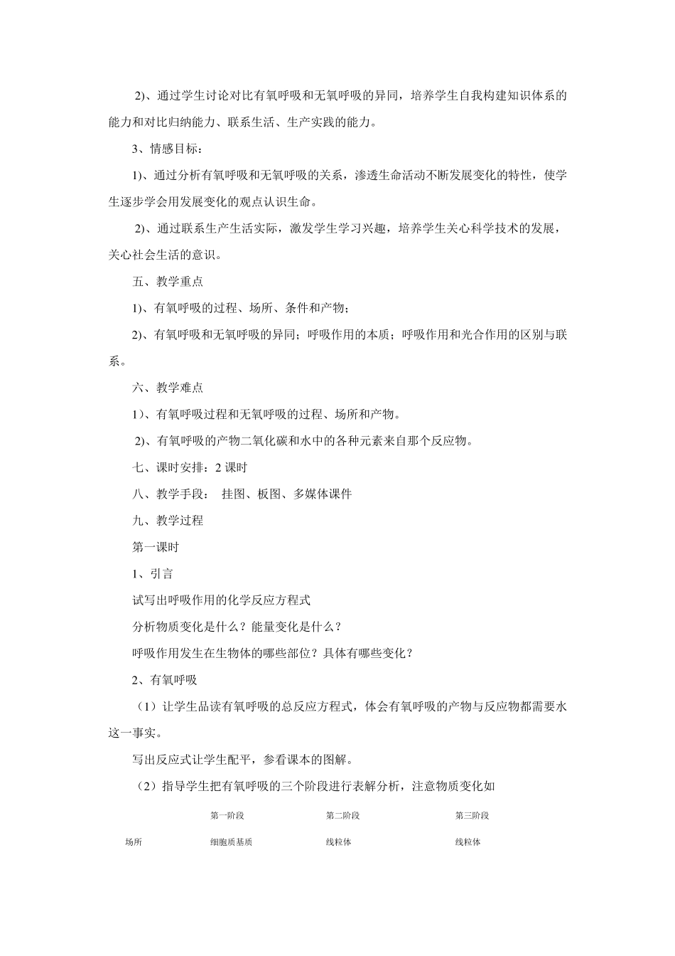 人教版高中生物《生物的呼吸作用》教学设计_第2页