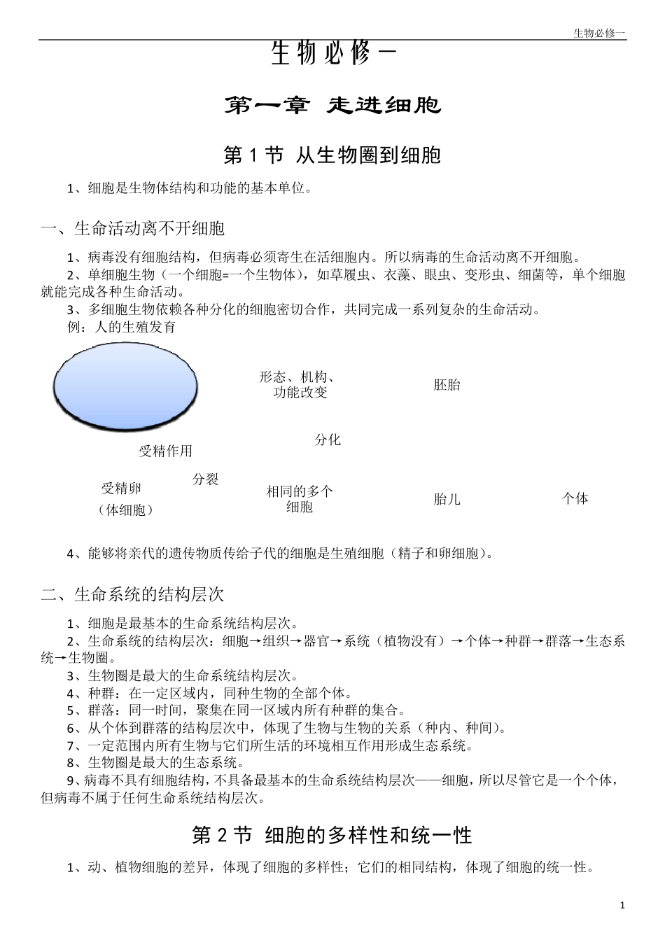 人教版高中生物必修一笔记汇总pdf版_第2页