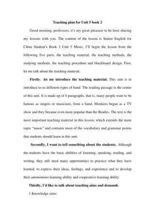 人教版高中英语全英文说课稿music