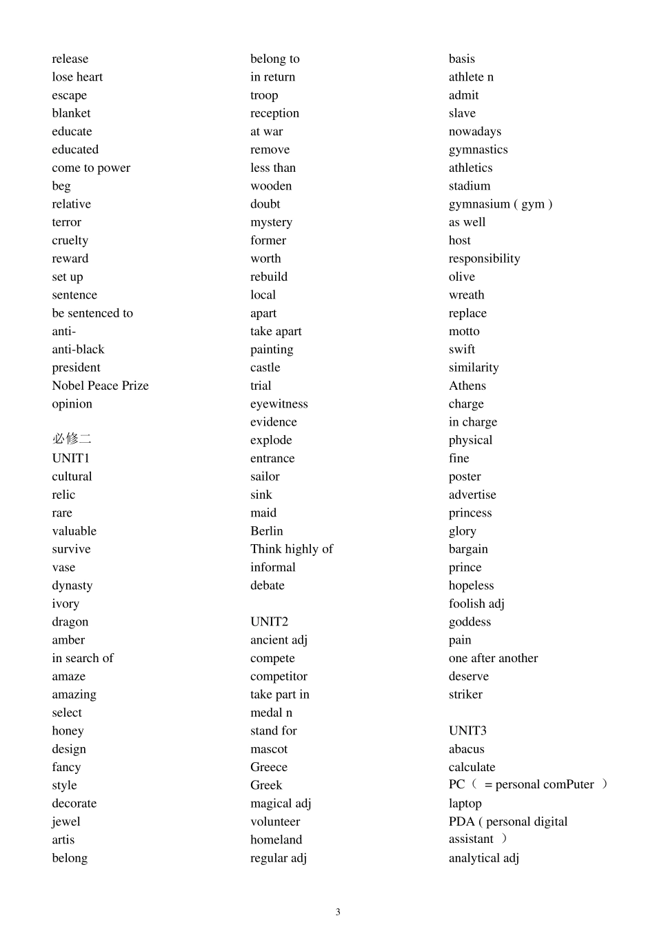 人教版高中英语单词表(必修1至选修8带目录)无中文版_第3页