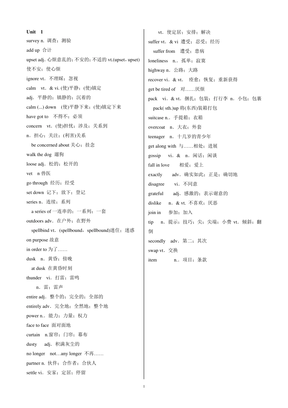 人教版高中英语必修1单词表_第1页
