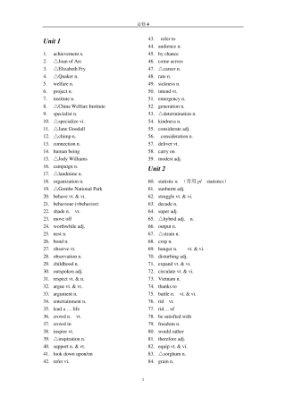 人教版高中英语必修4词汇表英汉分开