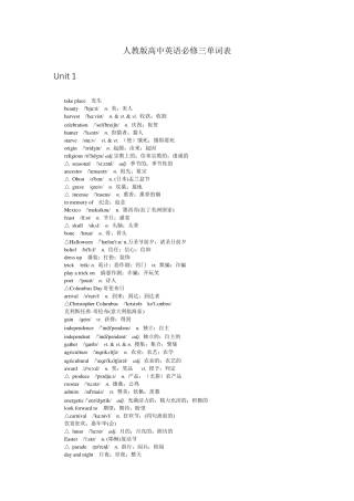 人教版高中英语必修三单词表