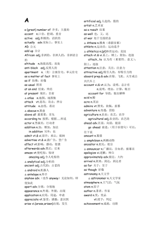 人教版高中英语必修单词(按字母排序)