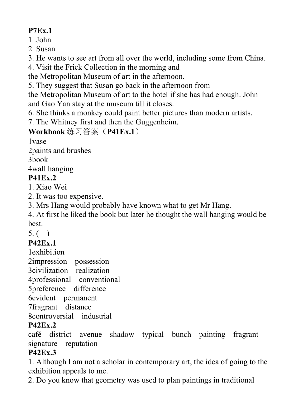 人教版高中英语选修6课本练习答案_第3页
