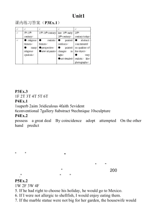 人教版高中英语选修6课本练习答案