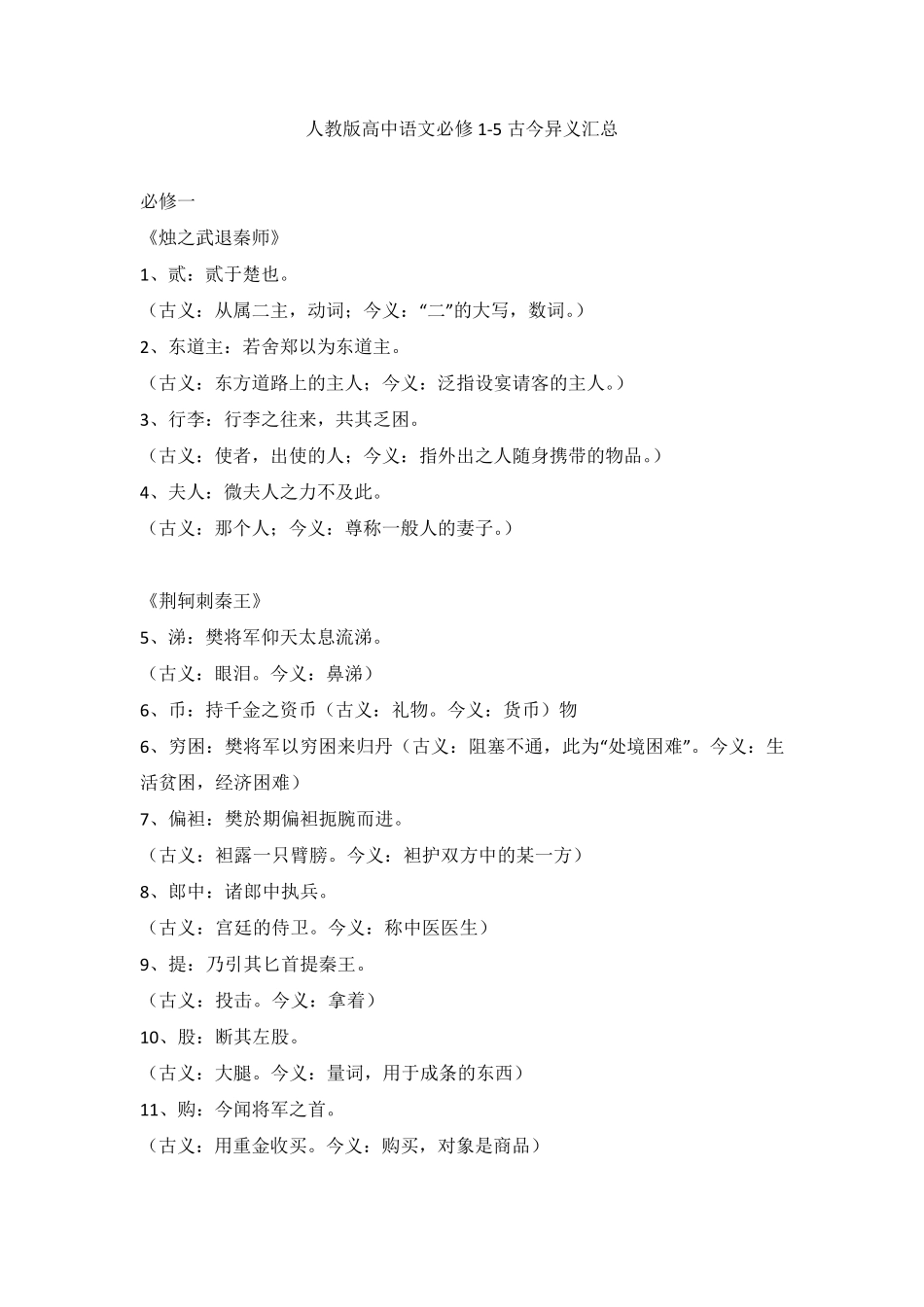 人教版高中语文必修15古今异义_第1页