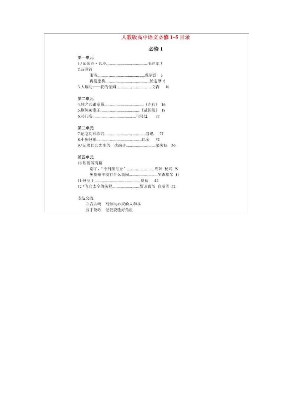 人教版高中语文必修15目录_第1页