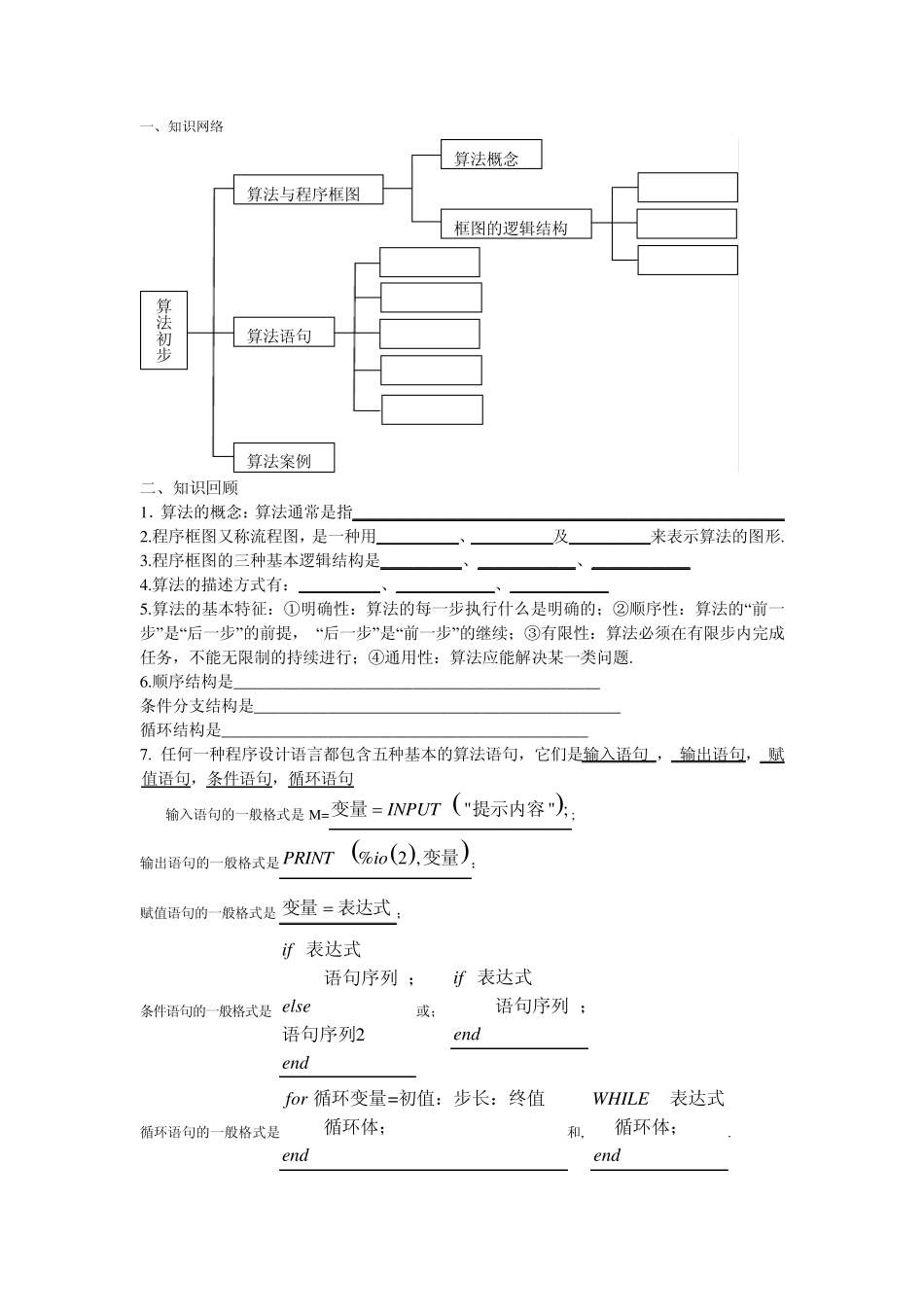 人教社B版高中数学必修三算法初步复习总结_第1页