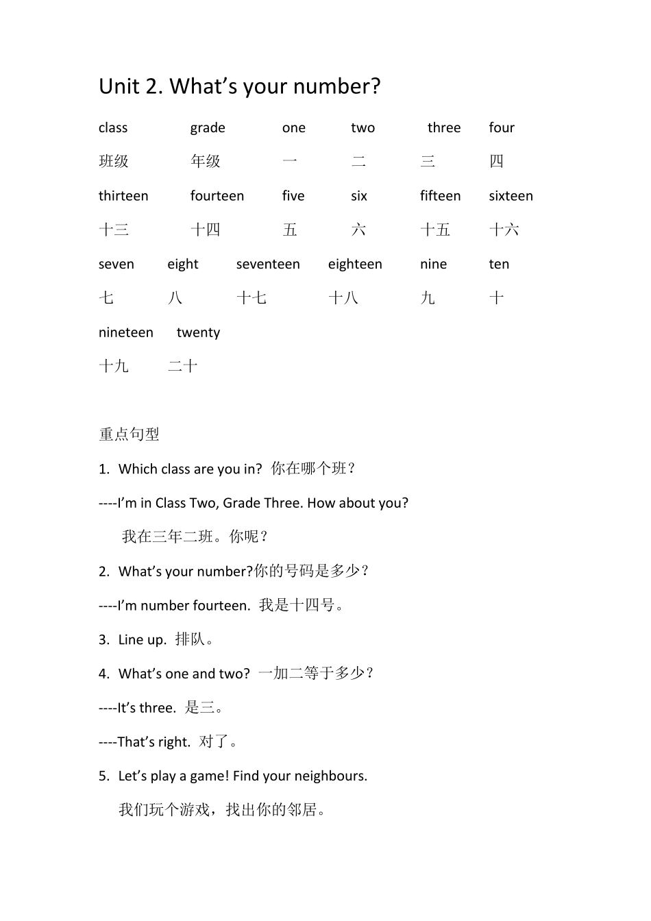 人教精通版小学英语四年级上册重点词语及句型_第3页