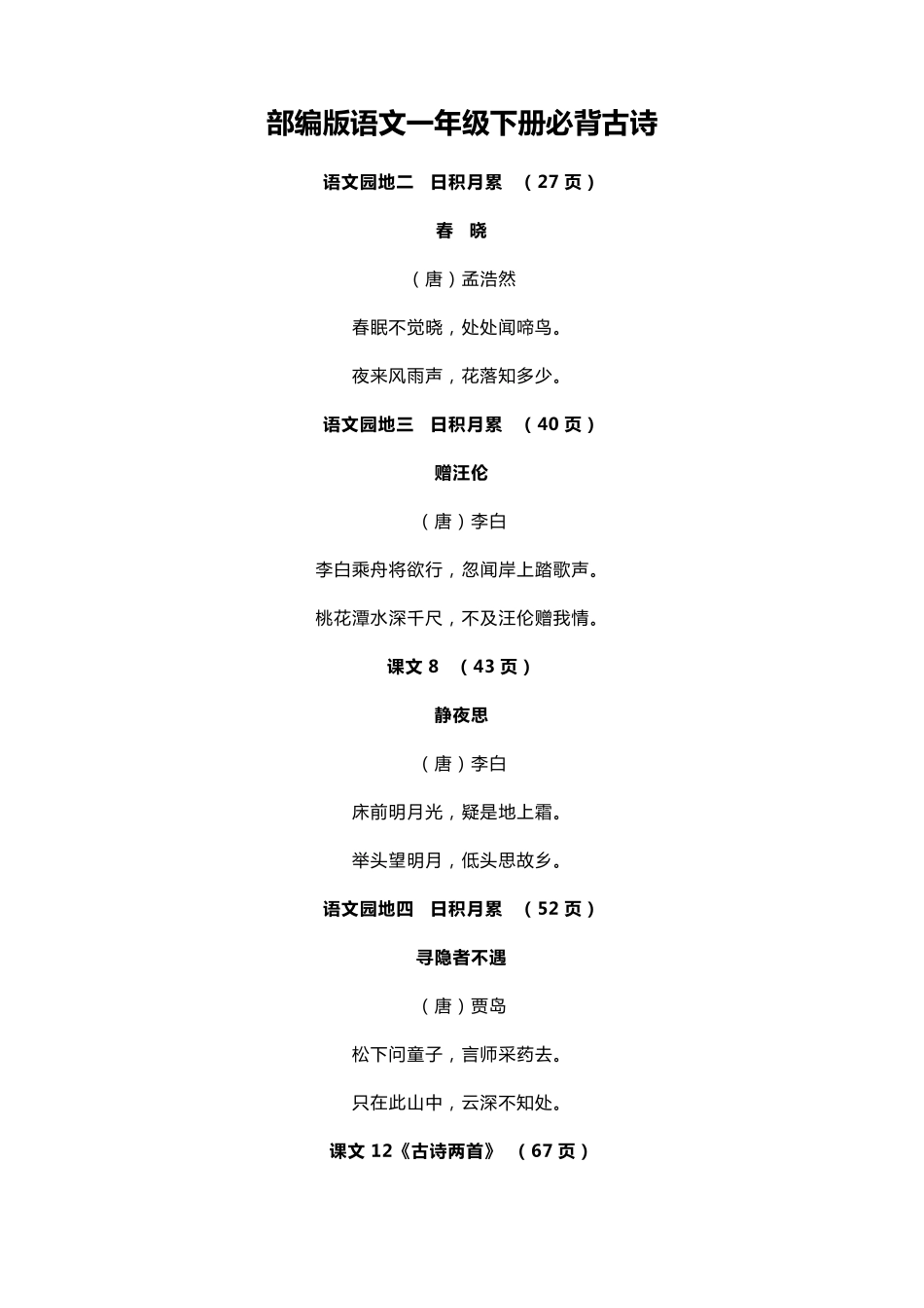 人教部编版一至六年级小学语文下册必背古诗词全集_第2页