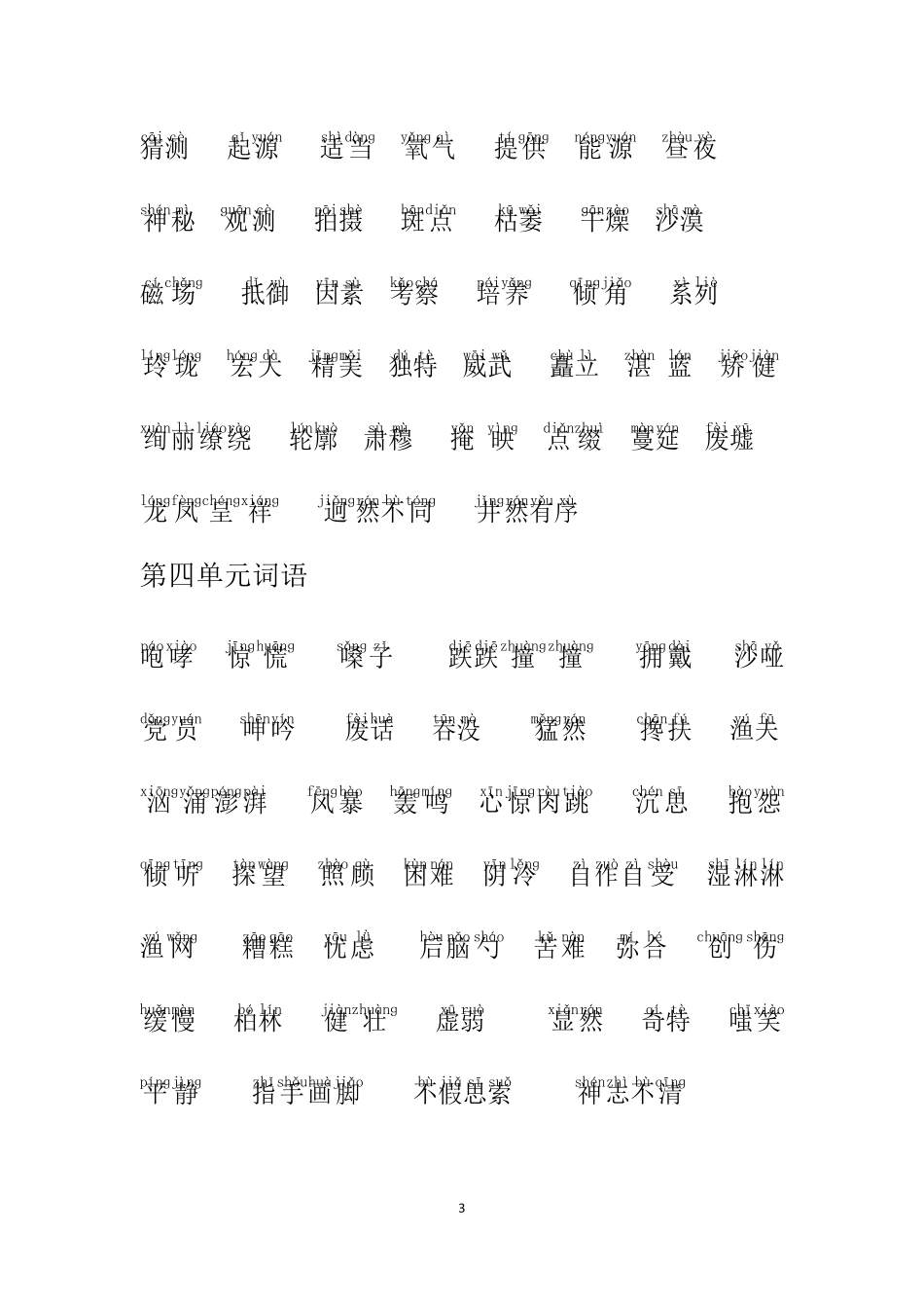 人教部编版六上语文词语归纳带拼音_第3页