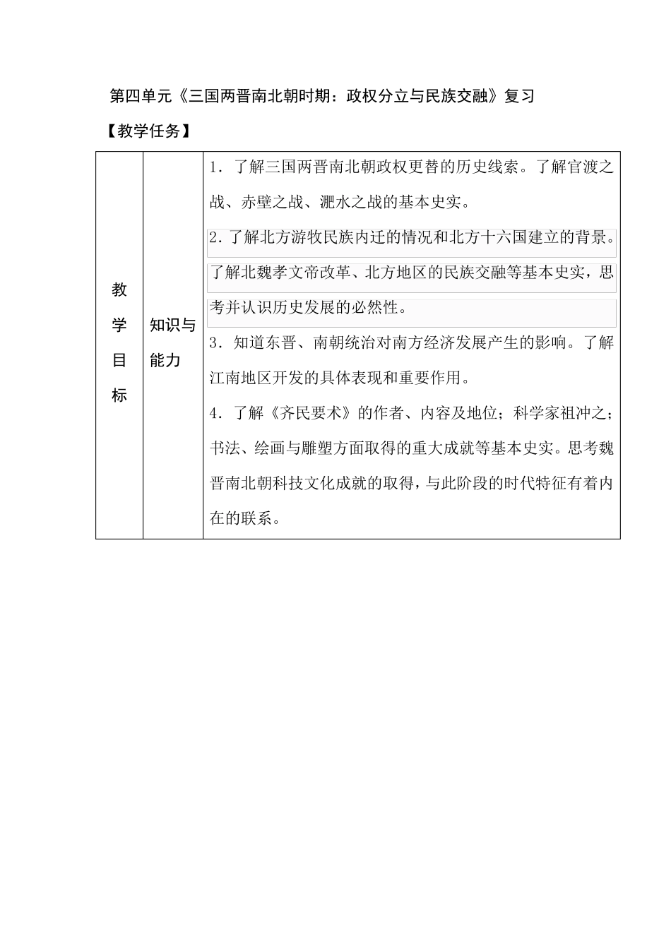 人教部编版历史七年级上册第四单元复习三国两晋南北朝时期教案_第1页
