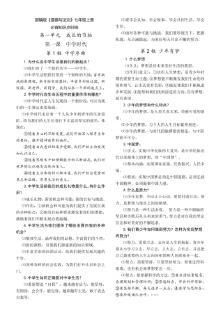 人教部编版道德与法治七年级上册必背知识点归纳