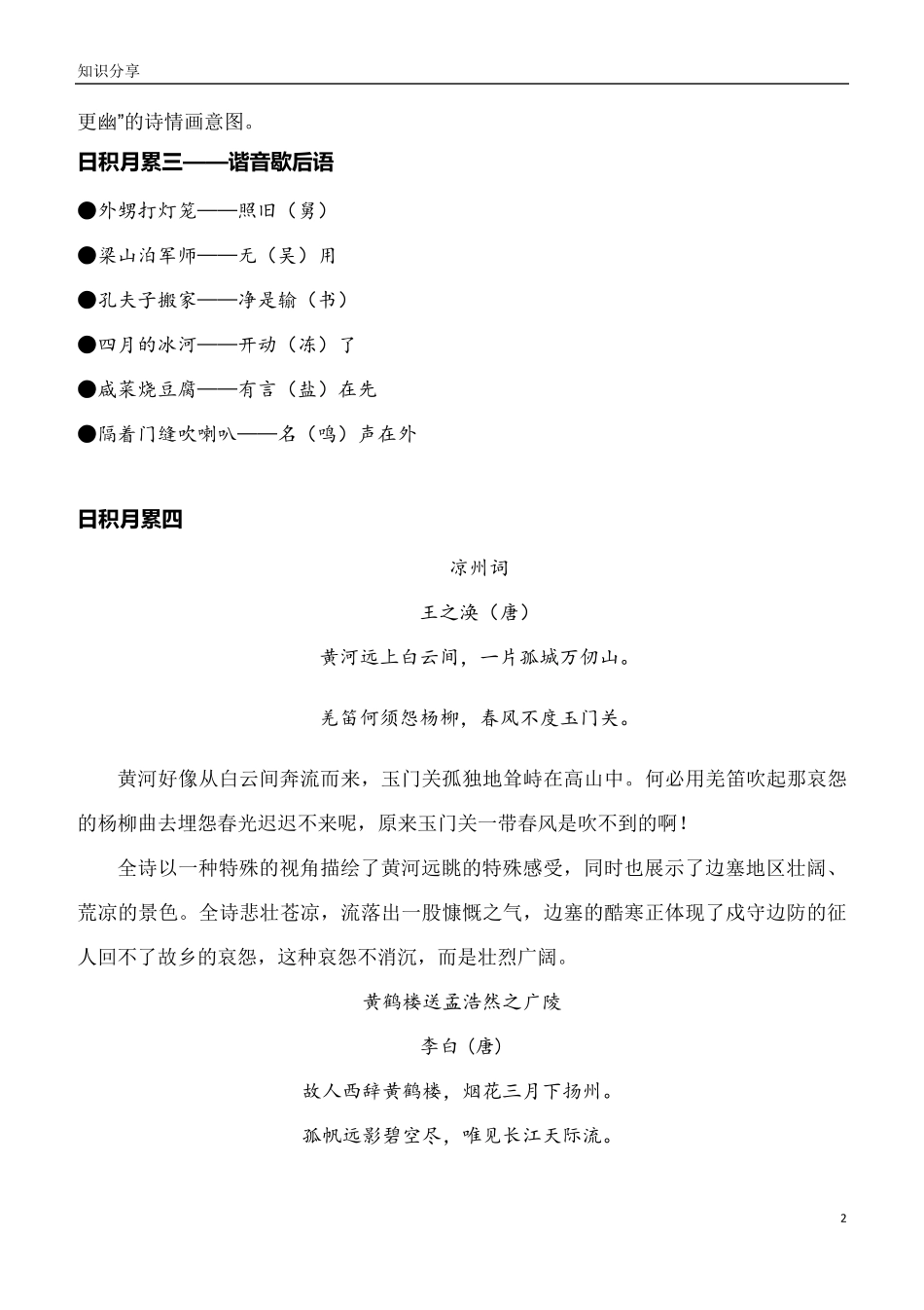 人教部编版：五年级语文下册日积月累及古诗背诵汇总_第2页