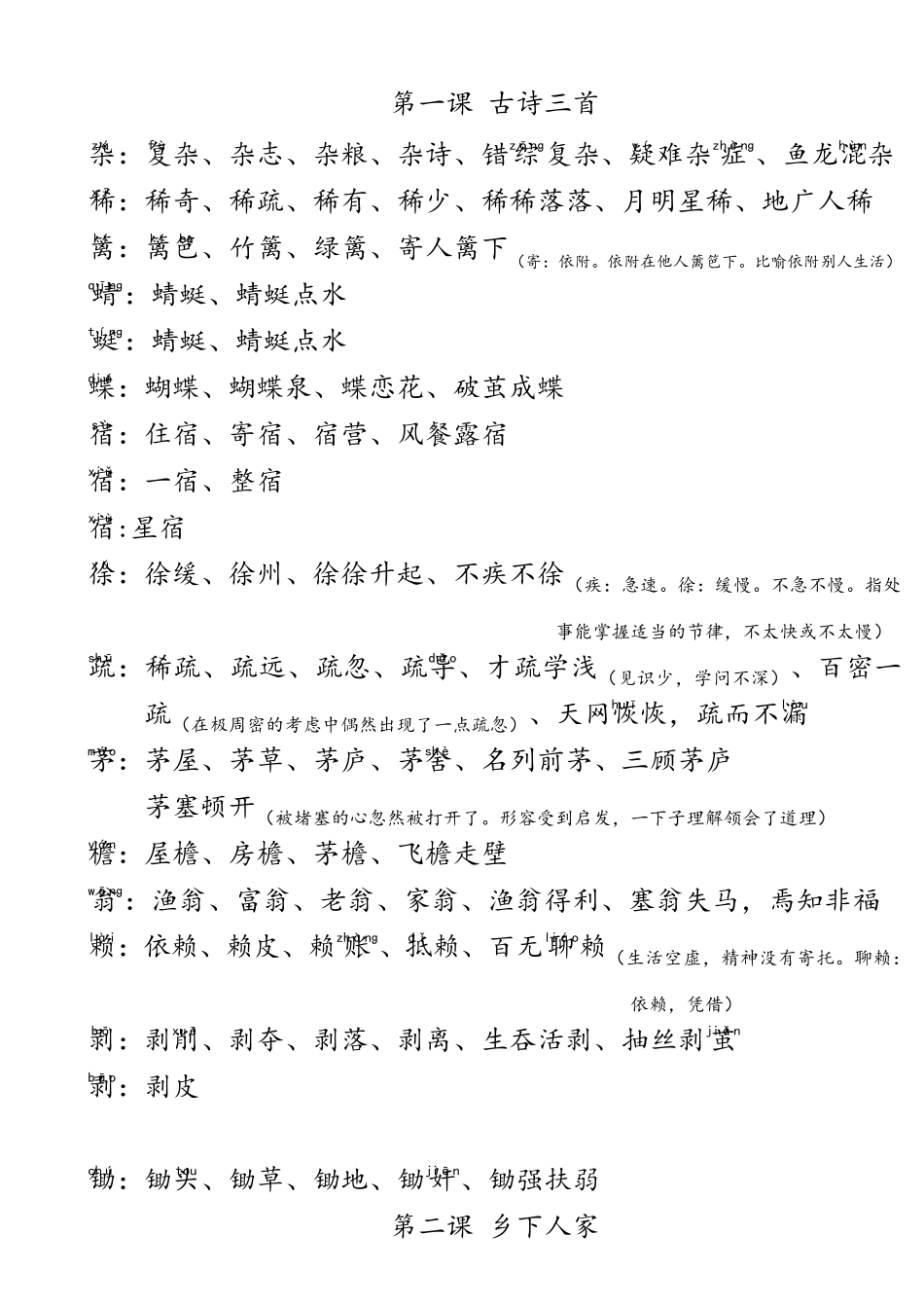 人教部编语文四年级下册生字组词带拼音成语_第1页