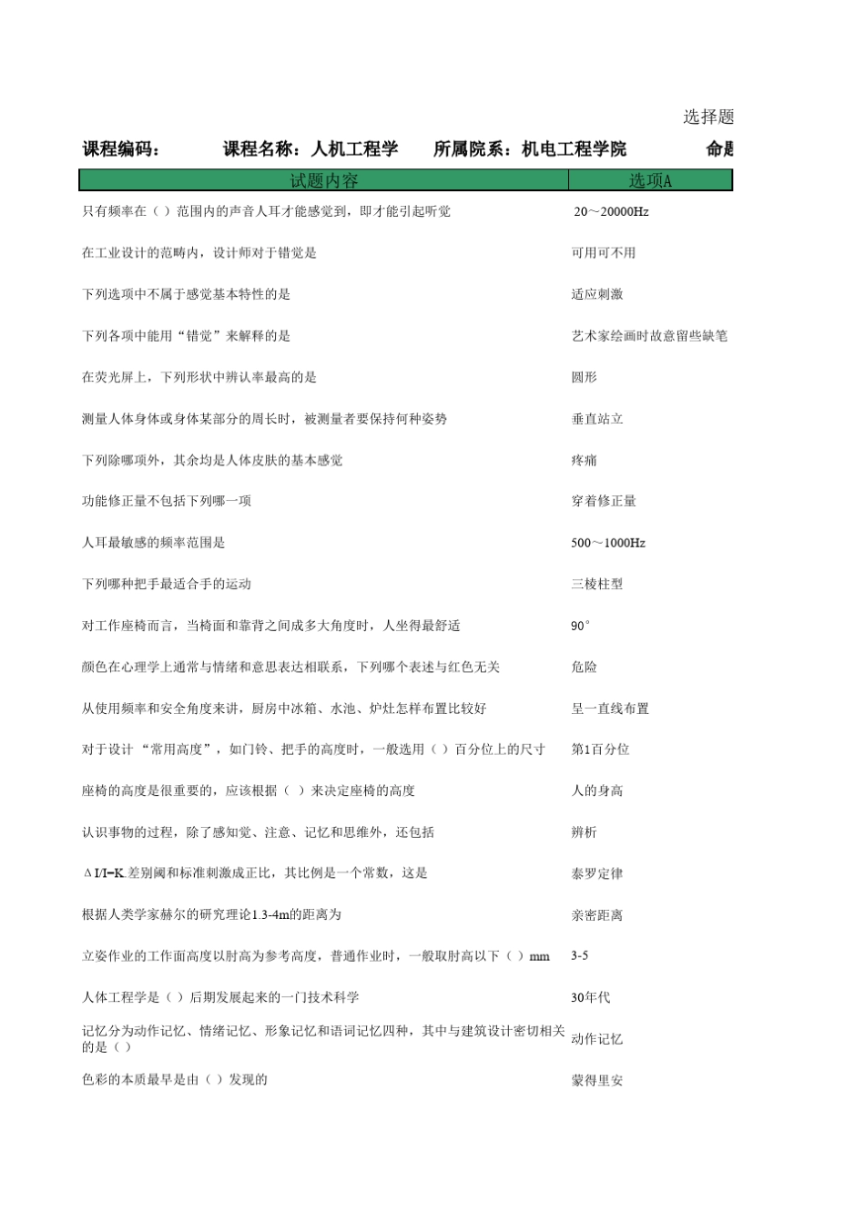 人机工程学试题库试题_第1页