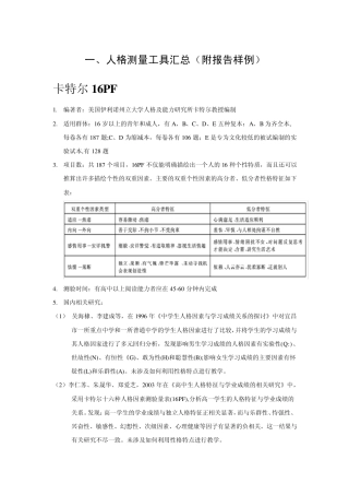 人格测量工具及报告样例汇总11.24