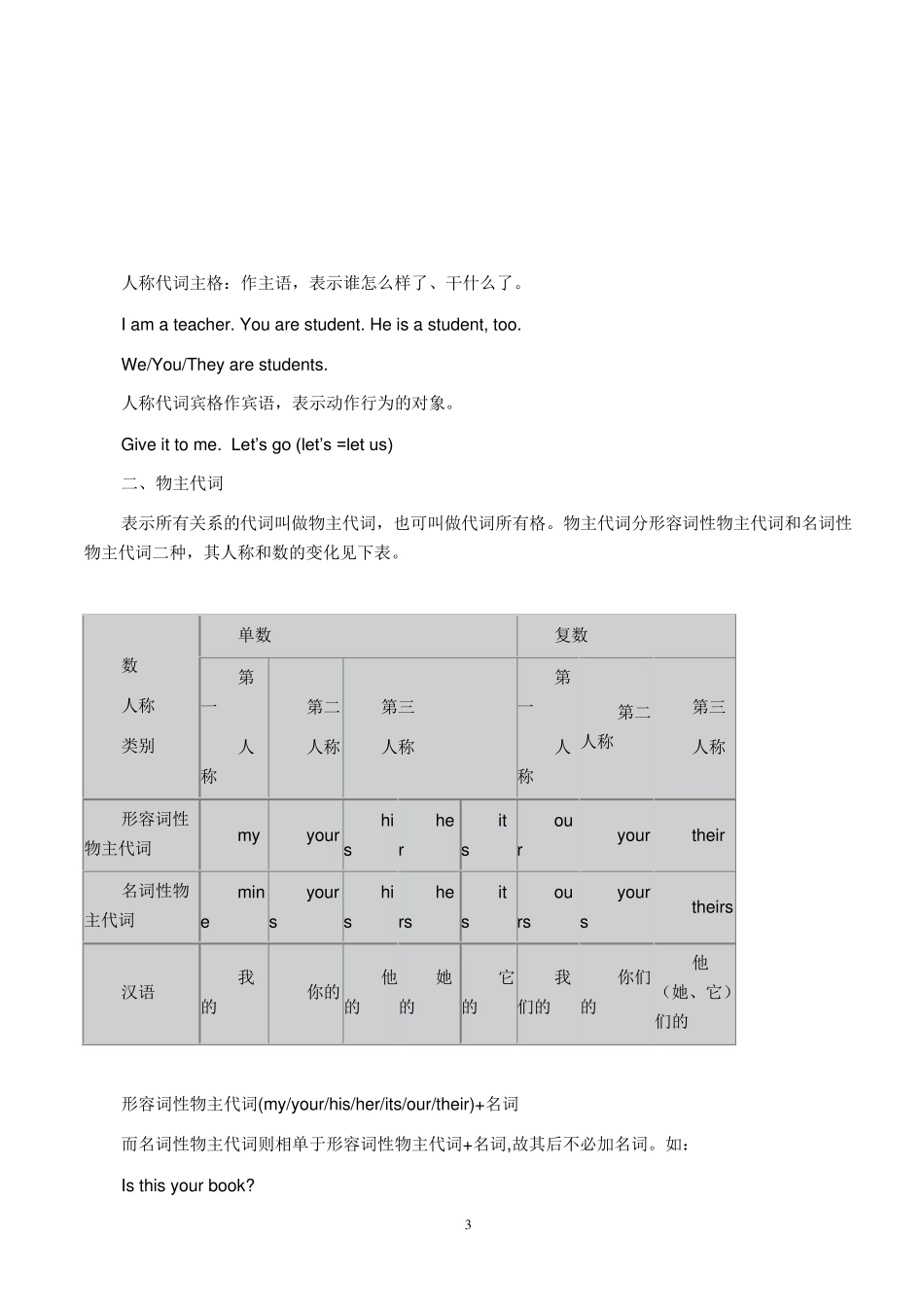 人称代词与物主代词表格_第3页