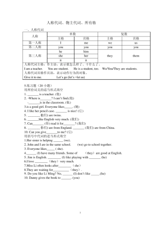 人称代词名词所有格