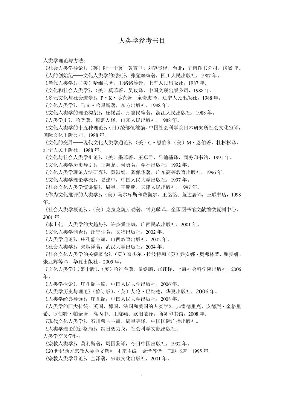 人类学参考书目(已分好类,非常全面!)_第1页