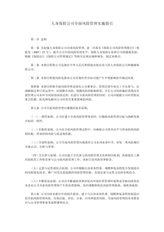 人身保险公司全面风险管理实施指引