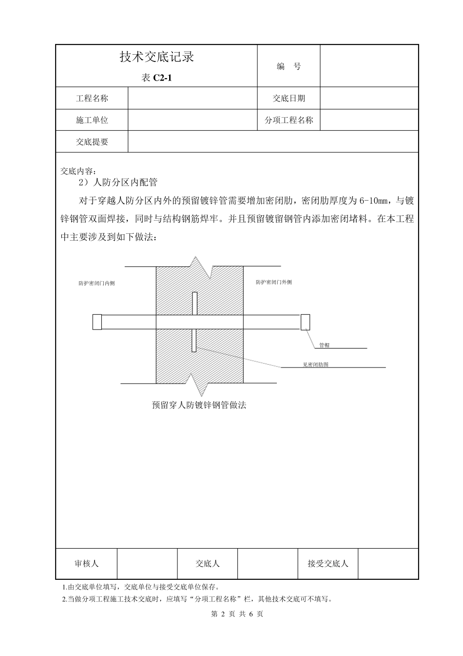 人防穿墙套管预留技术交底_第2页