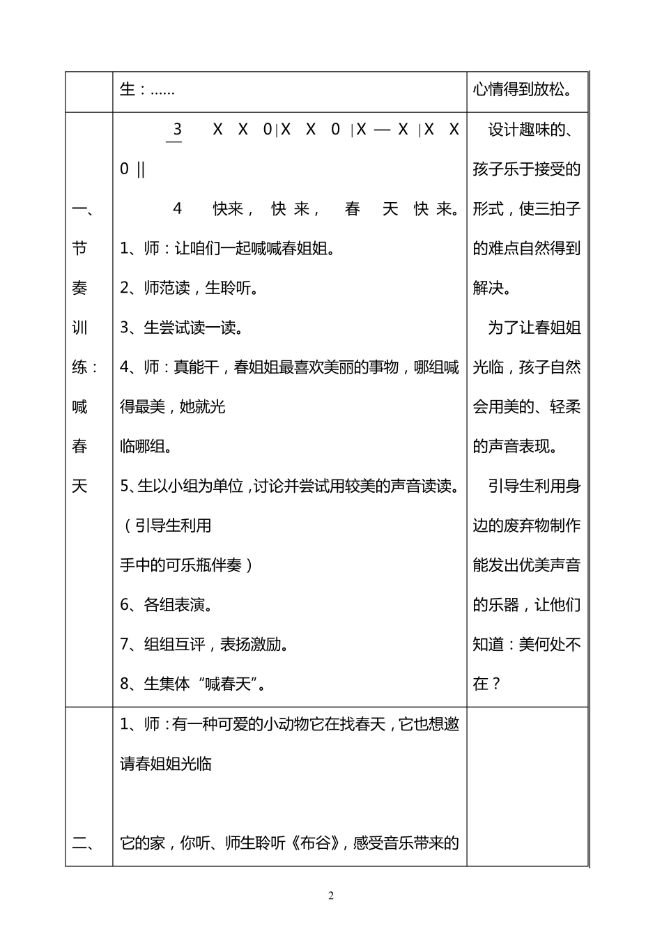 人音版一年级下音乐教案表格版_第2页