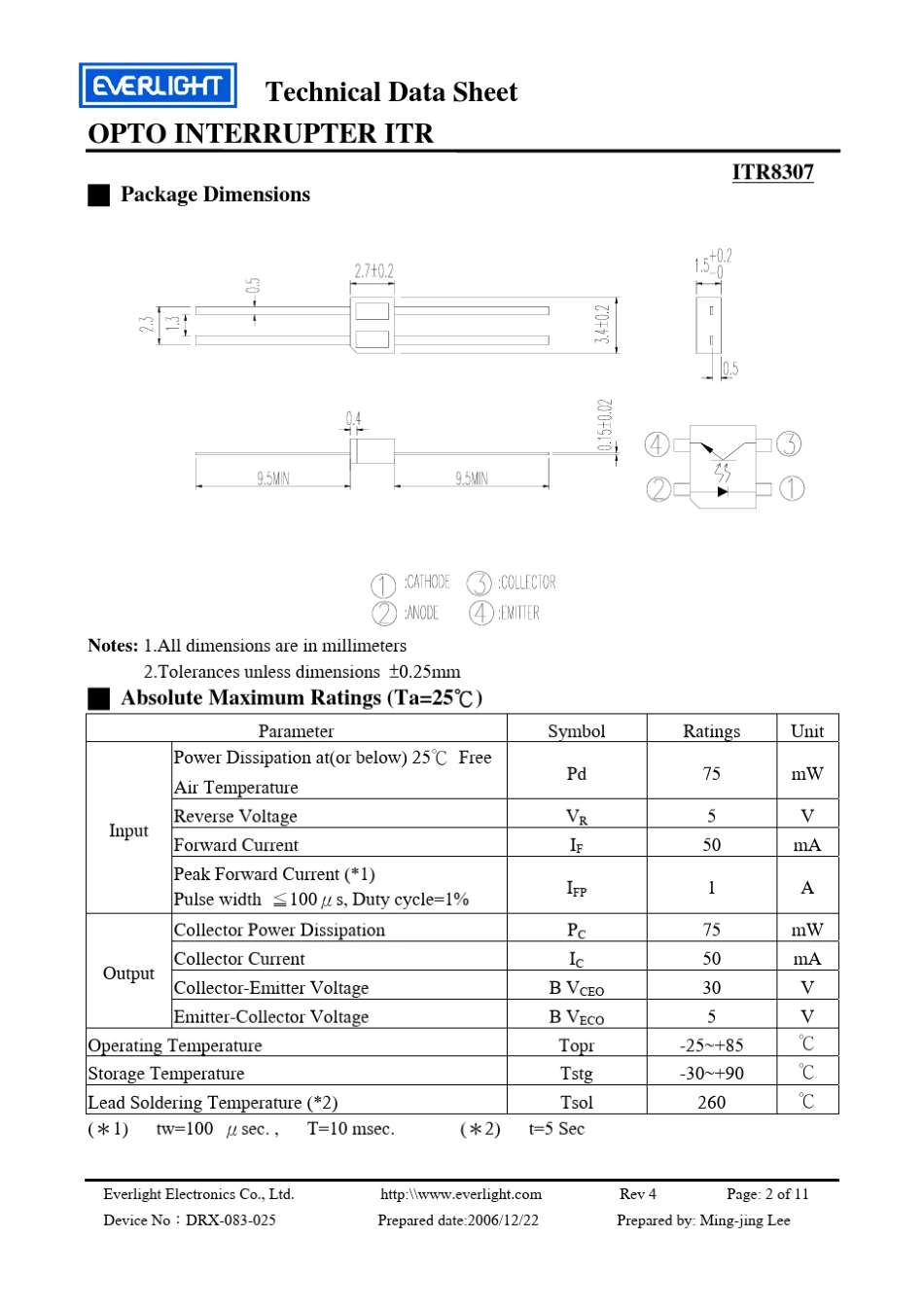 亿光光电传感器ITR8307规格书_第2页