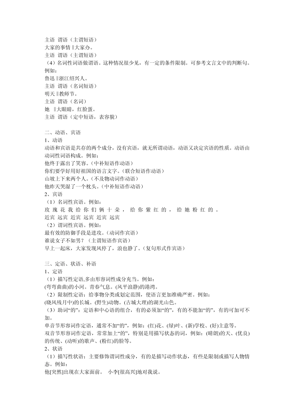 什么是主语,谓语,宾语,宾补语。表语。定语。状语。它们各自的作用是什么。以及怎样构成_第2页