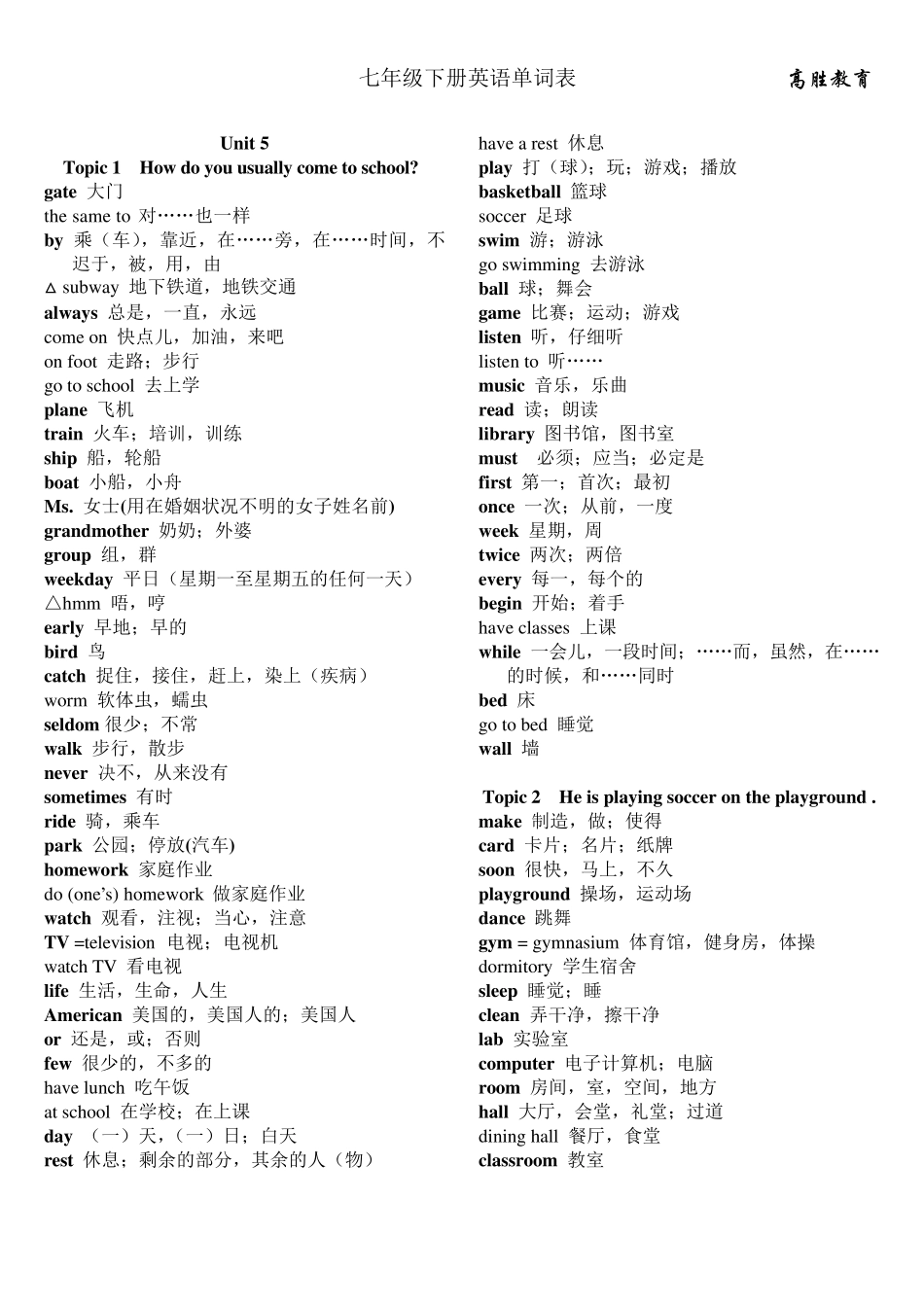 仁爱七年级下册英语单词表_第1页