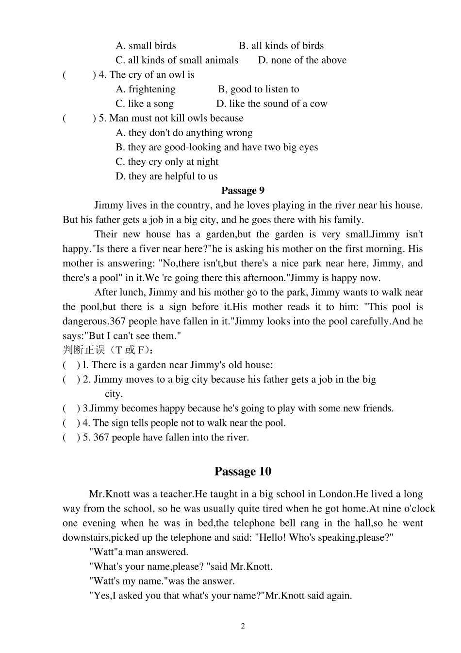 仁爱八年级英语阅读理解练习_第2页