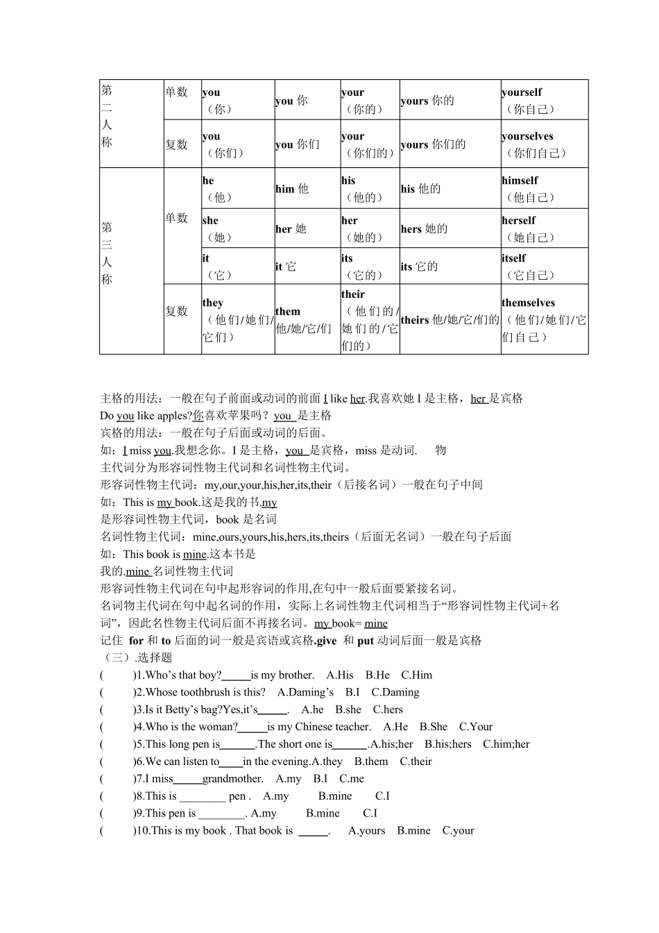 仁爱版,七年级英语上册语法,归纳及练习(精简版)_第3页