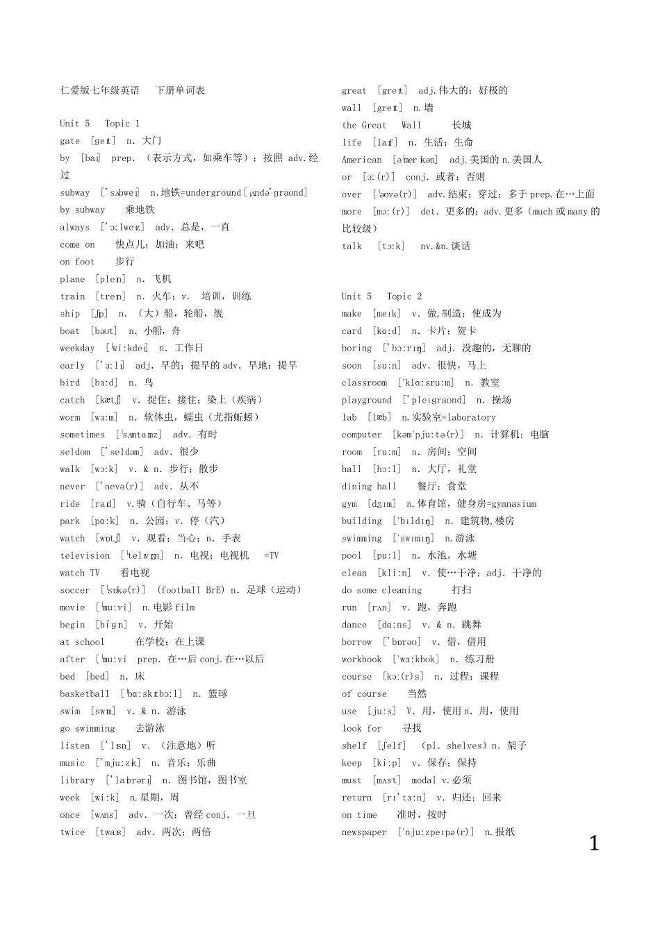 仁爱版七年级英语下册单词表(2019)_第1页